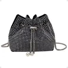 Bolsa de Strass Brilho Luxo com alça de Corrente Transversal Festa