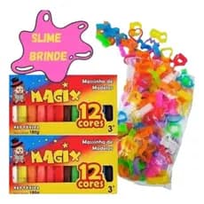 Kit 24 Massinha De Modelar + 25 Moldes de Forminha + Slime Atacado Lembrancinha Festa Criança