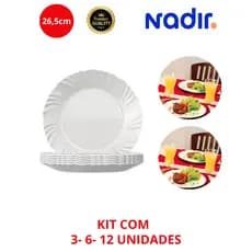 Conjunto Kit 3/6/12 Pratos Raso Pétala em Vidro Nadir Opaline