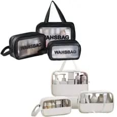 Kit 3 Necessaire Maquiagem Transparente A Prova De Água Viagem
