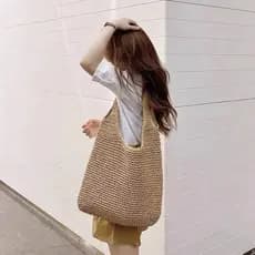 Bolsa De Palha Grande Sacola Praia Piscina Feminina De Ombro Forrada Verão