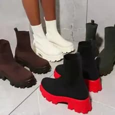 Tamanho grande meias botas femininas Martin botas voando tecido respirável doce cor Muffin botas curtas femininas de sol
