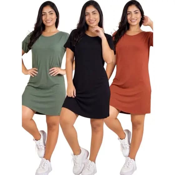 Kit 3 Vestidos Femininos Viscolycra Soltinho Casual Evangélico Dia a Dia