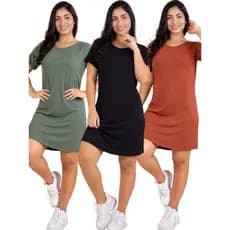 Kit 3 Vestidos Femininos Viscolycra Soltinho Casual Evangélico Dia a Dia
