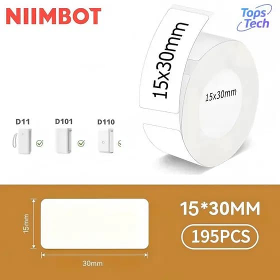 Niimbot Etiqueta 1 Rolo Papel para Niimbot D110 D101 D11 15x30mm (195un)-Tops