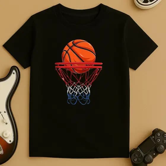 Moda Infantil Camiseta Com Estampa De Basquete Confortável Bola E Cesta Colorida