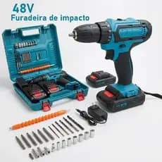 Parafusadeira Furadeira 48V Dual Baterias - Profissional de Impacto com Maleta e Acessórios