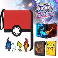 Álbum Fichário Pokémon p/ 400 Cards Colecionador Pasta com Zíper Fichário