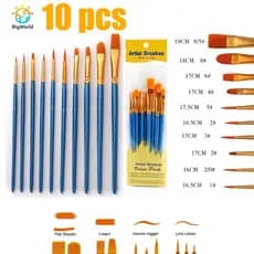Kit com 10 Pincéis artísticos para pintura cerdas macias - Aquarela, Guache, Óleo, Acrílica