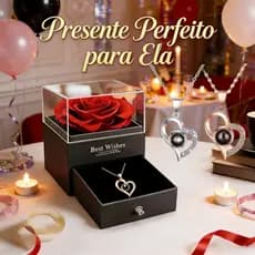 Rosa Eterna em Caixa de Presente com Colar Eu te amo em 100 idiomas Presente de Dia dos Namorados