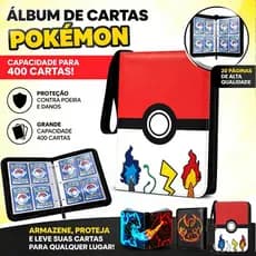 Álbum Fichário Pokémon com Zíper - Capa Dura para 400 Cartas e 50 Folhas Porta Cards TCG Pronta Entrega