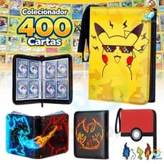 Álbum Pokémon para Colecionador - 400 Cartas e 50 Folhas com Zíper Pasta Fichário Porta Cards TCG