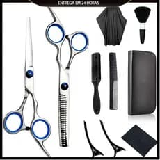 Conjunto 11 Peças Tesoura Barbeiro Profissional Aço Inoxidável Corte Desbaste Barbearia Cabeleireiro