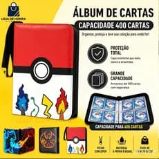 Fichário Pasta Álbum para 400 Cartas Pokémon TCG - Capa Dura 50 Folhas com Zíper e Álbum de cartas de anime