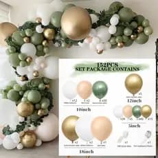 Kit com 152 Balões Branco + Rosa + Verde + Rosa Metálico para Festas e Aniversários