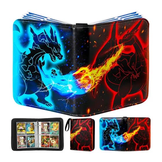 Álbum Fichário Pokémon com Zíper – Capa Couro para 400 Cartas + 50 Folhas， Porta Cards TCG Pronta Entrega