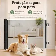 Portão de Segurança Retrátil para Cachorro, Gato ou Bebê – Tela Protetora Ajustável com Fixação Adesiva Para Uso Indoo