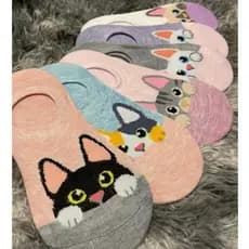 KIT 12 Pares Meias Feminina Invisível Estampada Bichinho Algodão Gatinho Sapatilha Conforto