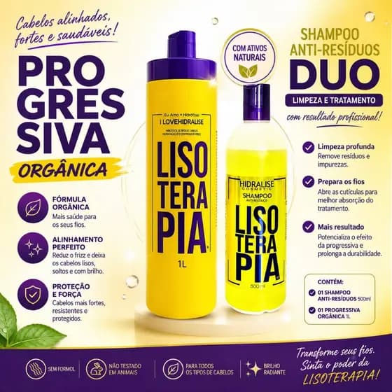 Kit Lisoterapia Progressiva Sem Formol & Shampoo Anti-Resíduos Hidralise Profissional