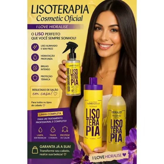 Kit Progressiva Orgânica Sem Formol 1L Shampoo Antiresíduo 500ml Protetor Térmico 500ml -Lisoterapia