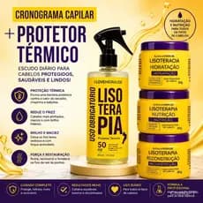 Kit Cronograma Reconstrução Hidratação Nutrição 900g + Protetor Térmico 500ml - Lisoterapia