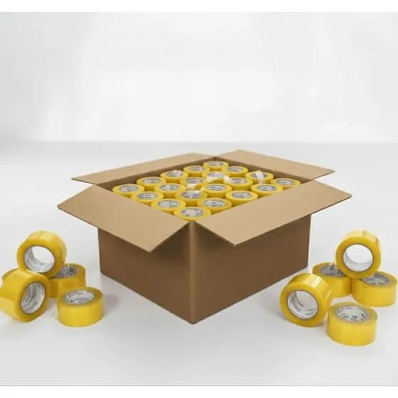 Kit Caixa C/ 100 Rolos de Fita Adesiva Hot Melt Amarela 45x100m para Embalagem E-commerce Correios Envio e Uso Comercial