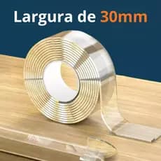 Fita Mágica Dupla Face Transparente NanoGel 3mx30mm Extra Forte Reutilizável Adesiva de Silicone p/ Parede Porta Vidro