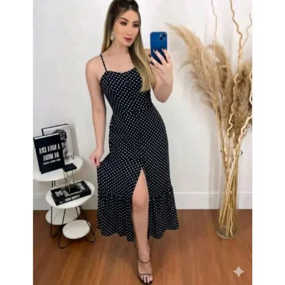 VESTIDO  MIDI LONGO   FEMININO NO CREPINHO COM REGULADOR ELASTEX NAS COSTAS