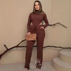 CONJUNTO FEMININO calça pantalona e body cavado manga longa tecido anarruga moda gringa inverno festa junina