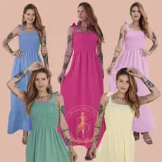 Vestido Feminino longo CANDY COLORS com alças e lastex vestidos cores pasteis primavera-verão