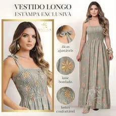 Vestido Feminino Longo estampado LEISE tecido Duna Premium, estampa EXCLUSIVA da loja, Vestido Unico