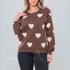 Blusa Moletom Feminino Casaco com coração Flanelado Blusa estampado de Frio feminina gola redonda