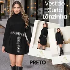 Vestido Feminino curto Manga Longa Gola Alta para frio tecido Lanzinha Poncho Blusa de frio