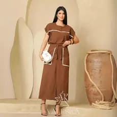 vestido feminino em conjunto blusa e saia tecido linho premium com conto amarravel e bolsos na saia