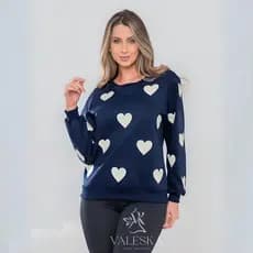 Moletom Feminino Flanelado Blusa com coração para Frio feminina gola o, Algodão moletom para frio