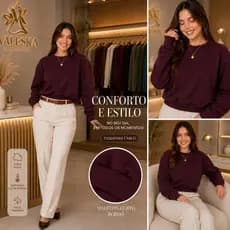 Blusa Moletom Feminino Sem Capuz Gola Redonda Liso Blusa Frio Casaco Feminino Sem Estampa Flanelado