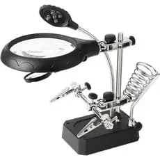 Lupa De Bancada Mesa Com Suporte 5 Leds Com 2 Lentes Garras De Solda