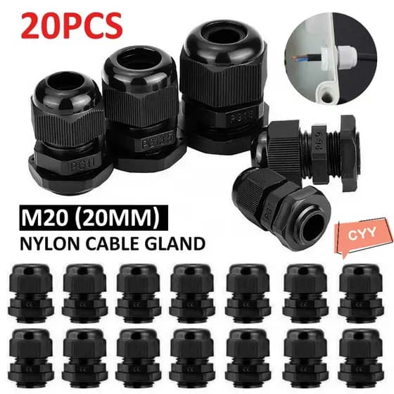LCID 20 peças Conector de cabo à prova d'água M20, Prensa-cabo de nylon 20mm, Porca de compressão à prova de intempéries