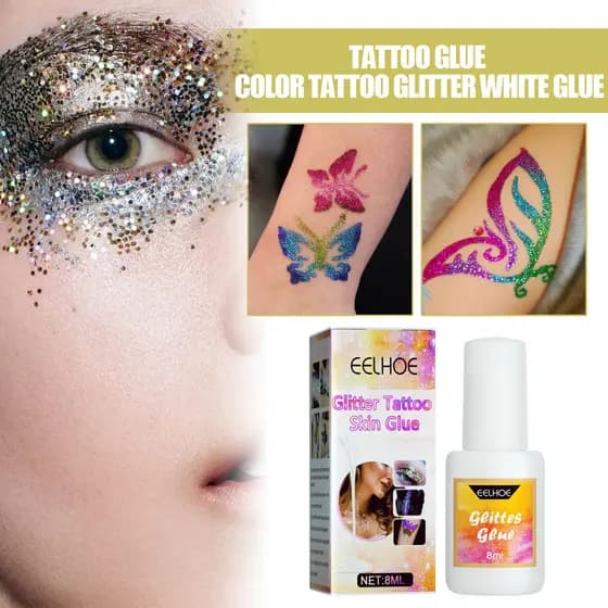 GEJP Cola para Tatuagem Temporária com Glitter para Rosto e Corpo, Maquiagem para Olhos, Cola para Tatuagem Pintada