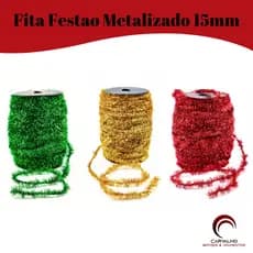 Fita Festão Metalizado 15mm na Tal para Laços, Decoração, Fantasias, Artesanato e Embalagens Fita Para Natal