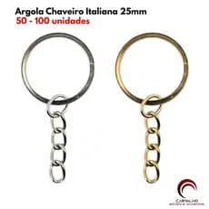 Argola Chaveiro Italiana 25MM 50 100 Unidades   Argolas Para Chaveiro Artesanato Argola Com Corrente
