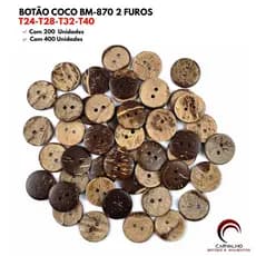 Botão de Coco 2 Furos T24 T28 T32 T40 – Com 200/400 Unidades Botão Natural para Artesanato Costura e Roupa
