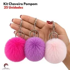 Kit 25 Chaveiros Pompom Pelúcia 70mm Com Argola Chaveiro Feminino Para Bolsa Mochila e Chaves