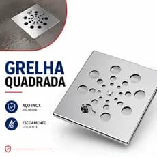 Grelha Quadrada de Aço Inox Cromado Bruen para Ralo com Tampa Ajustável
