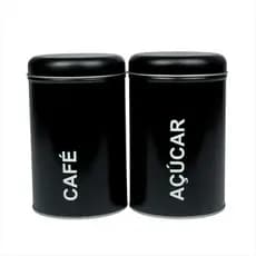 Jogo Potes Mantimentos Organizador Lata Metal Açucar Café Porta Alimentos 2 Unidades
