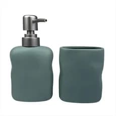 Conjunto Para Banheiro Cerâmica Orgânico 2 Peças Kit Dispenser Pump E Porta Escovas 250ml