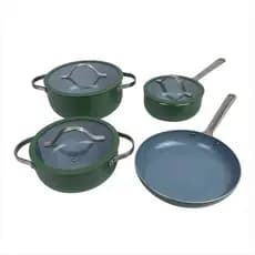 Kit com 4 Jogo De Panelas Indução Aço Inox Antiaderente Cerâmica Tampa Vidro Cozinha Fogão Durável