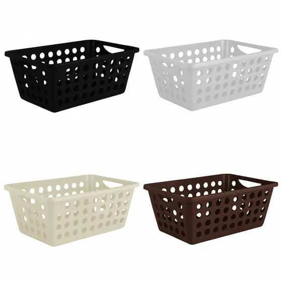 Kit 5 Cestas Organizadoras 4,3 Litros Plástico Multiuso Empilhável para Cozinha Banheiro Escritório