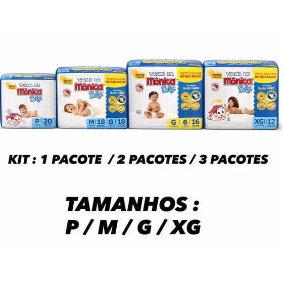 Fralda Turma da Mônica Baby Fraldas descartável,fraldas todos os tamanhos RN,P,M,G ,XG