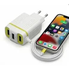 Carregador Turbo Iphone 3 Portas USB 5.1A carga rápida Cabo Lightning Integrado IOS iPhone 11 12 13 14 15 Tomada